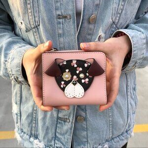 🐶 Kate Spade ♠️ Floral Pup Small L-zip Bifold Wallet